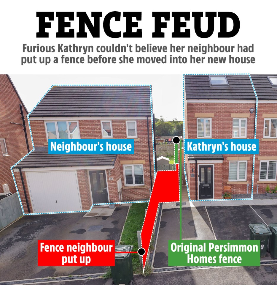 a fence feud between kathryn 's house and neighbor 's house