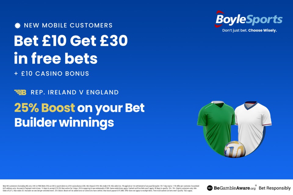 Ireland vs England: Get £30 in free bets and £10 casino bonus plus 25% bet bonus