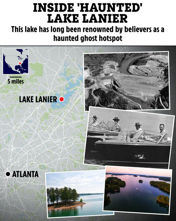 a map showing the location of inside haunted lake lanier