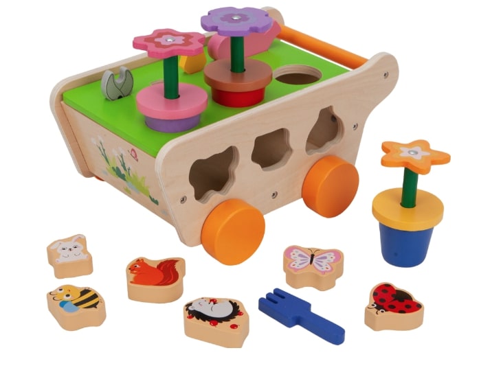 Chad Valley Wooden Gardening Shape Sorter is good for hand-eye coordination