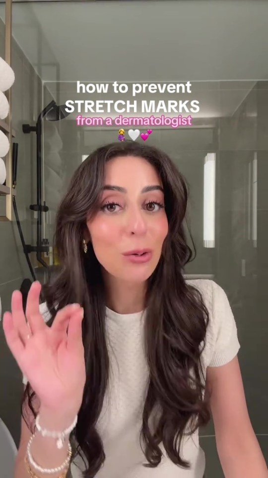 a woman is talking about how to prevent stretch marks from a dermatologist