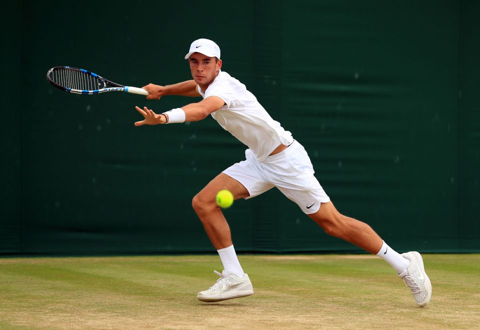 Ben Draper in action in the boys singles at Wimbledon 2016