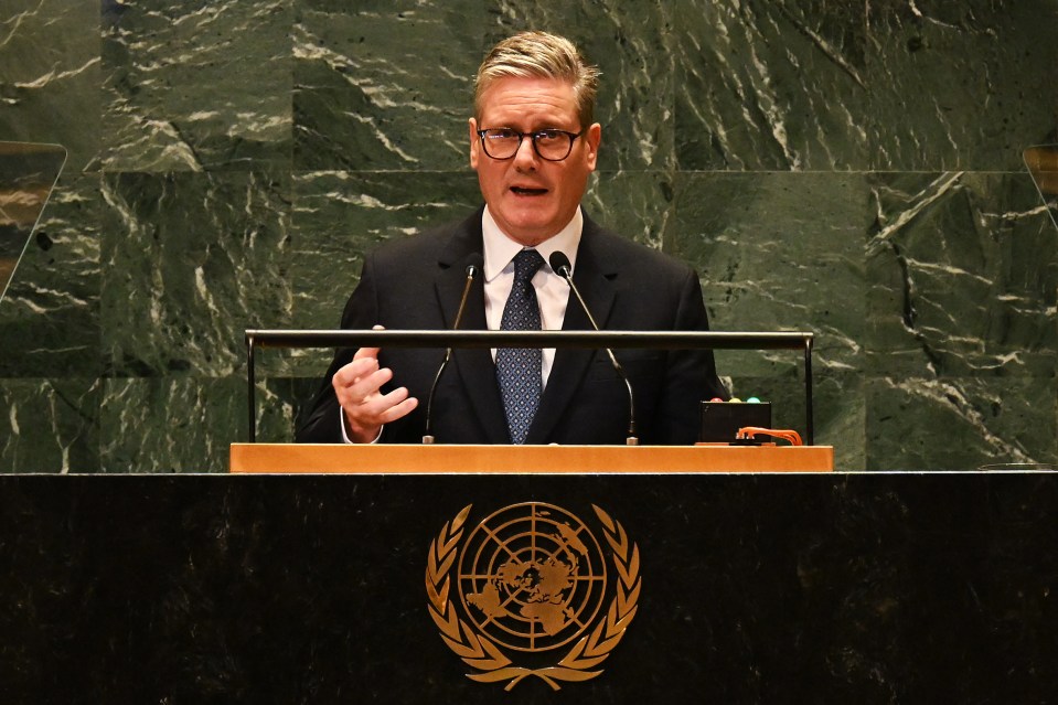 a man stands behind a podium with the united nations logo on it