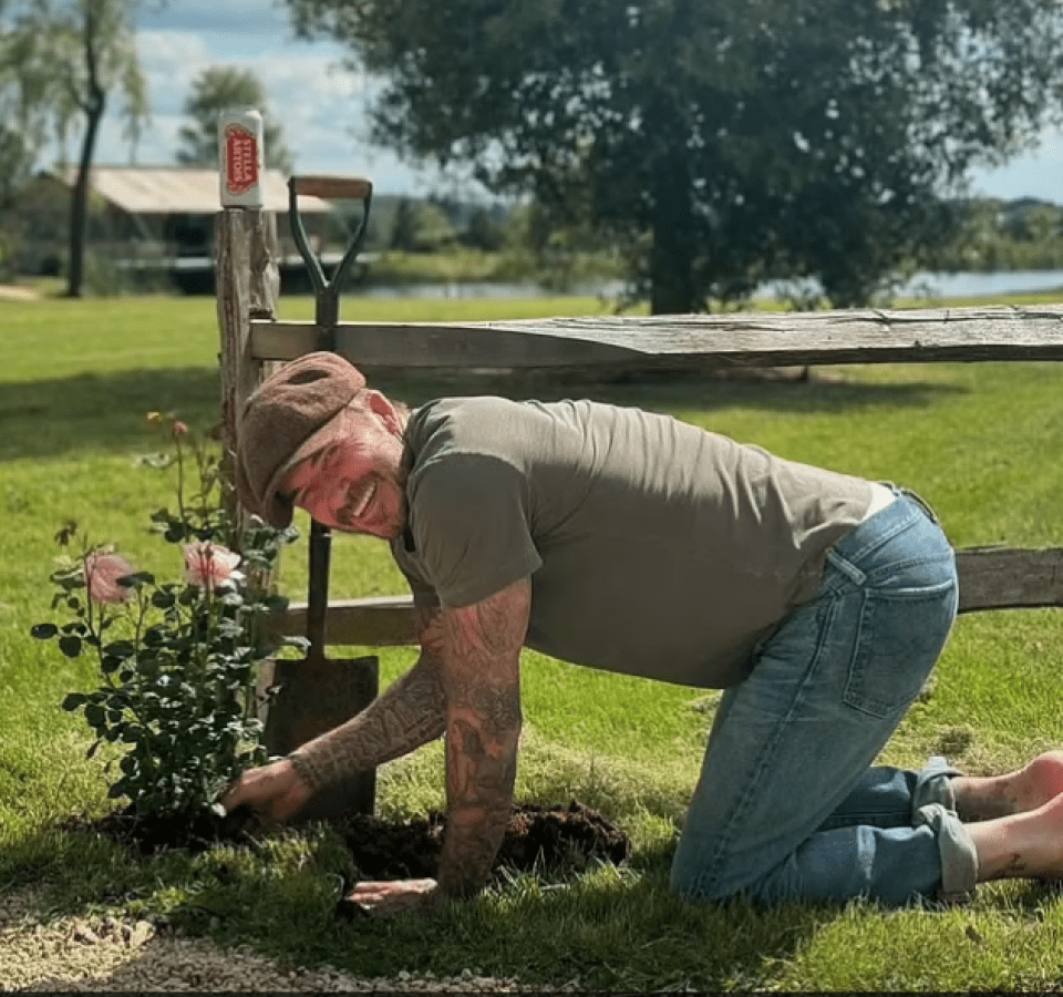 Becks probably feels like a proper Charlie Dimmock donning his gardening outfits