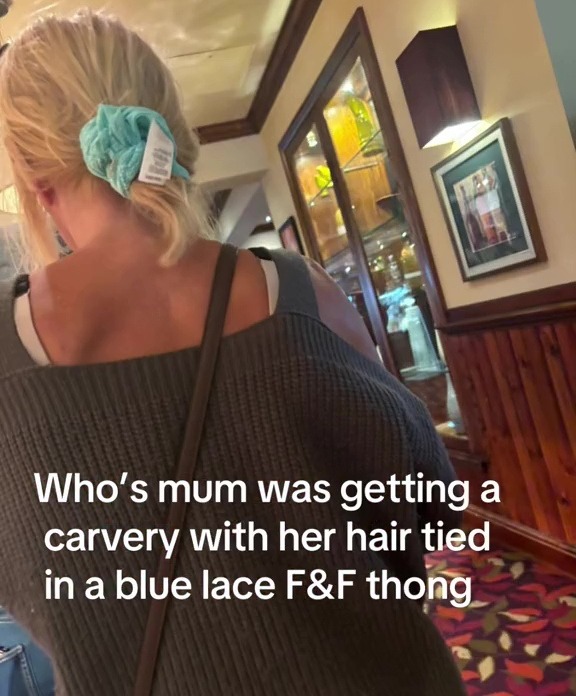 She spotted that the woman had tied up her hair with a F&F thong