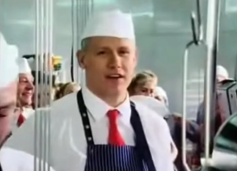 Peter Schmeichel dressed up as a butcher and played an accordion to advertise Danish bacon