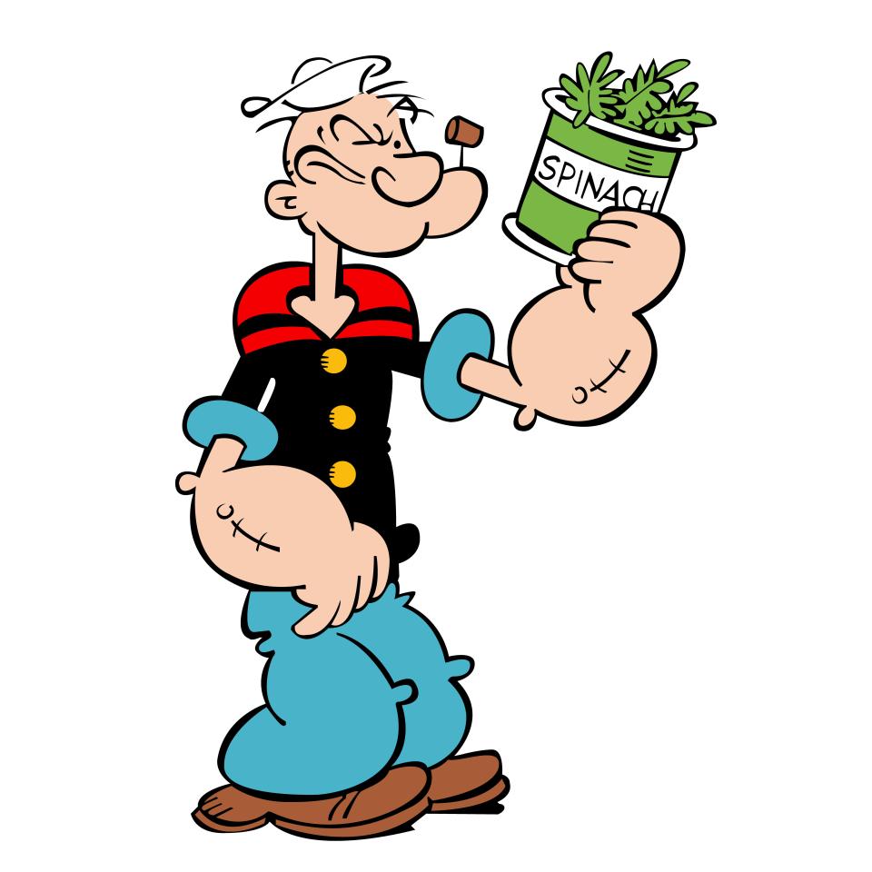 Cartoon sailor Popeye famously scoffed cans of spinach to strengthen his muscles — much to the delight of girlfriend Olive Oyl