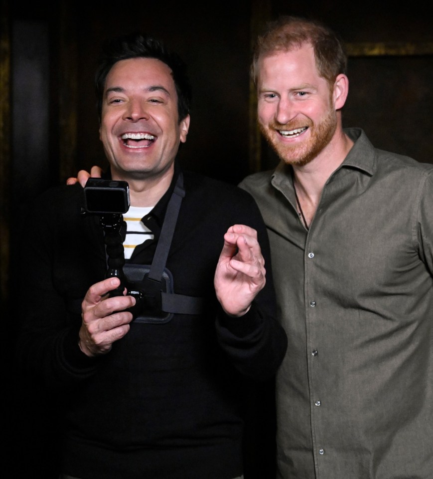 Prince Harry with Jimmy Fallon last night