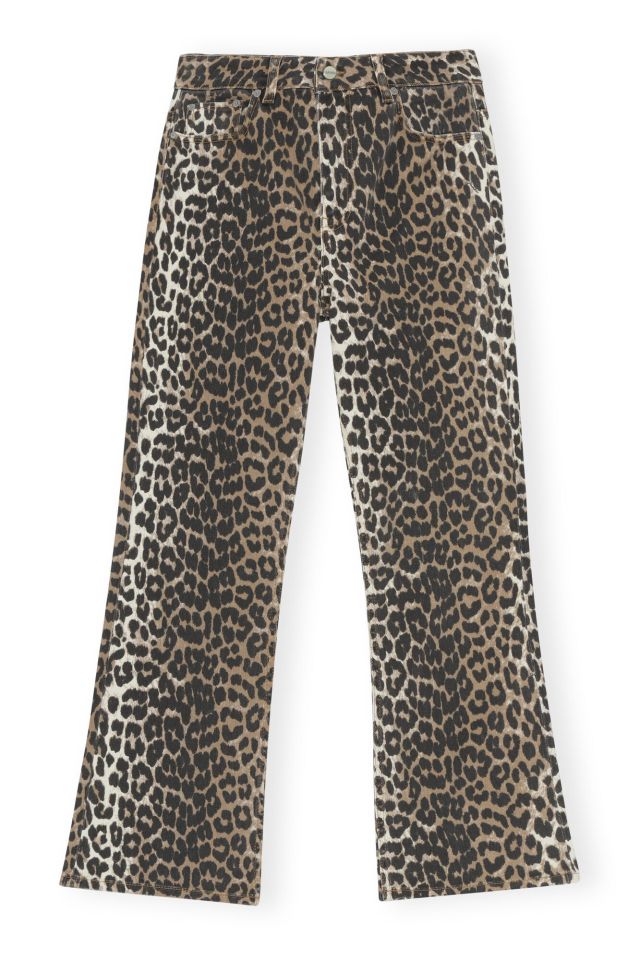 a pair of leopard print pants on a white background