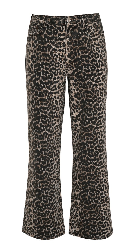 a pair of leopard print pants on a white background