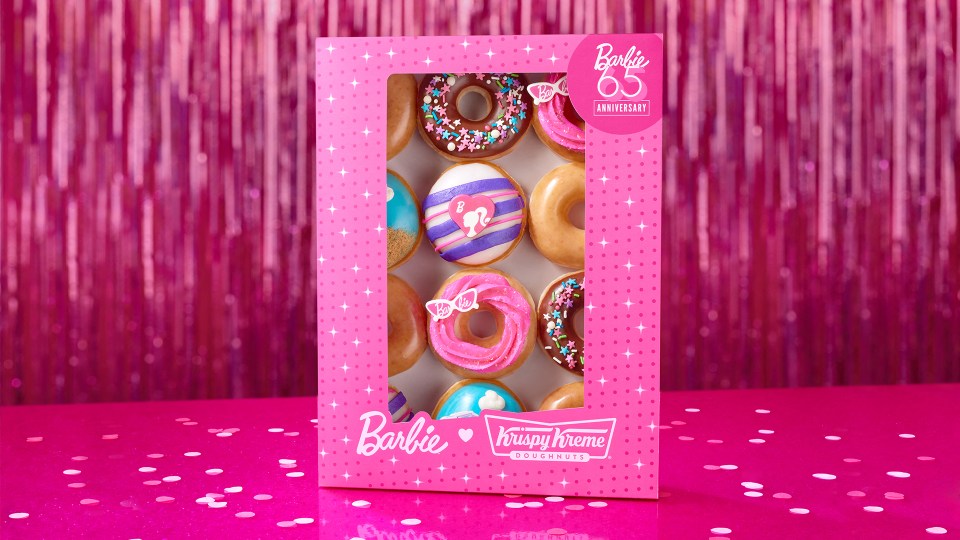 a box of barbie donuts from krispy kreme