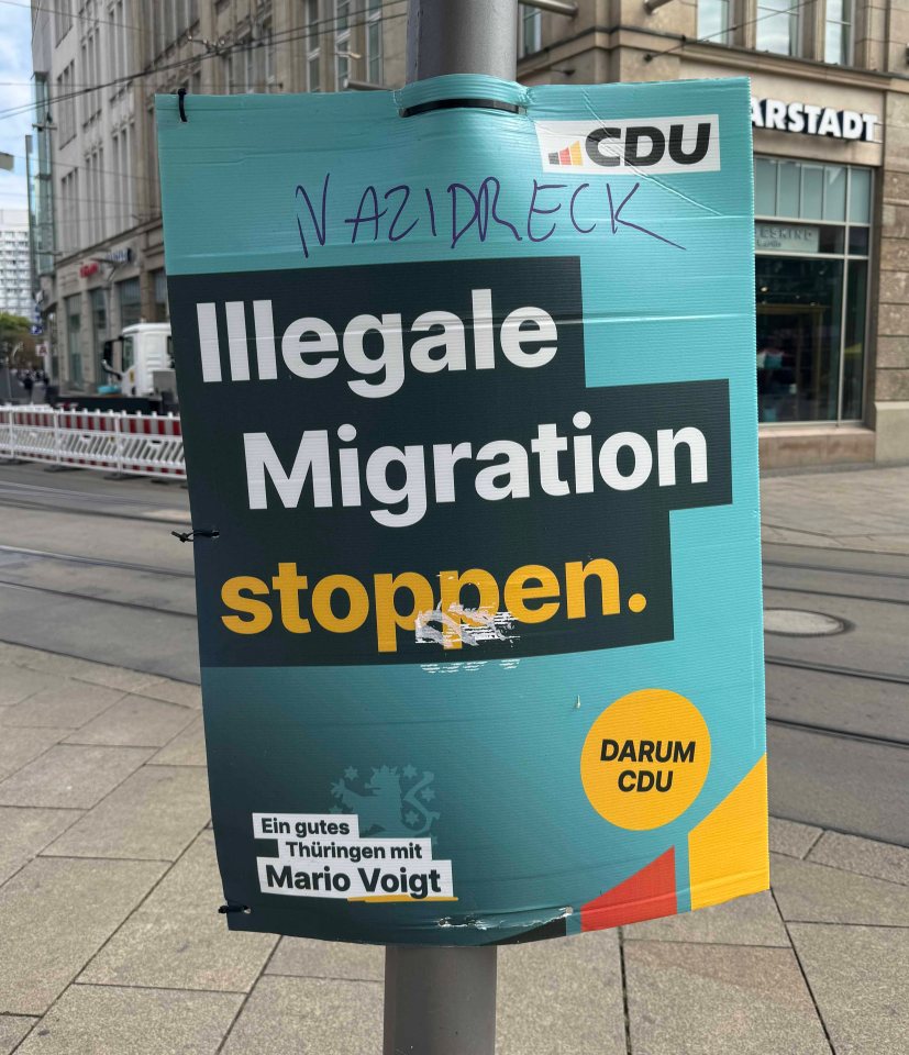 A CDU poster calling to stop illegal migration