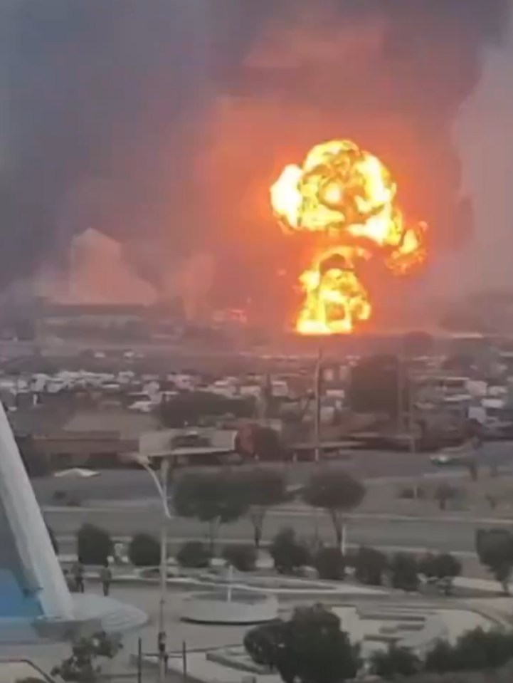 The oil tanks explode in massive fireball