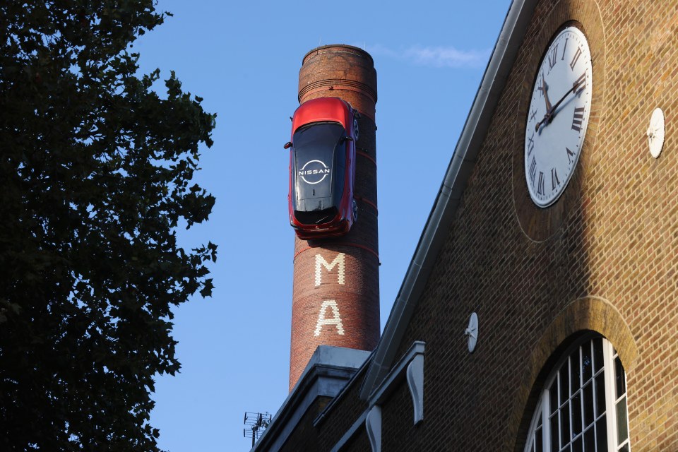 A replica Nissan Qashqai has been spotted 'parked' on a 160ft chimney