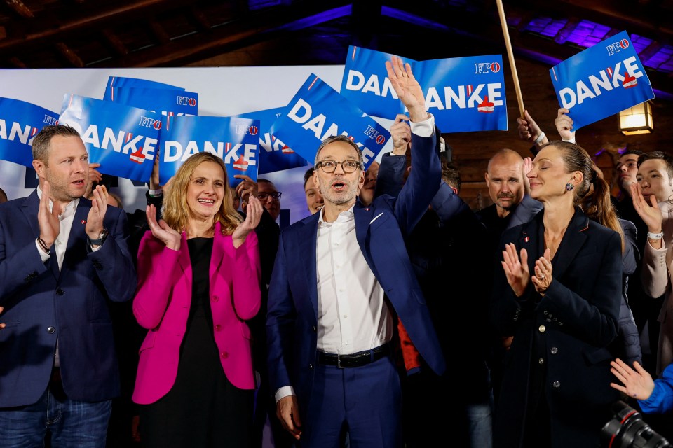 Head of Freedom Party  Herbert Kickl celebrating after his win in Vienna