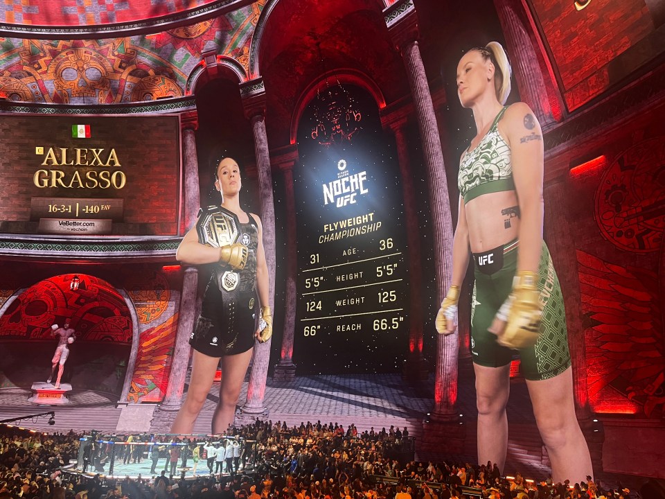 two fighters are standing in front of a sign that says alexa grasso