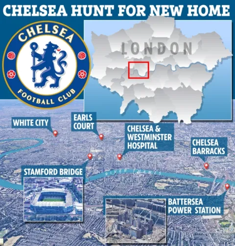 a map showing the location of the chelsea football club