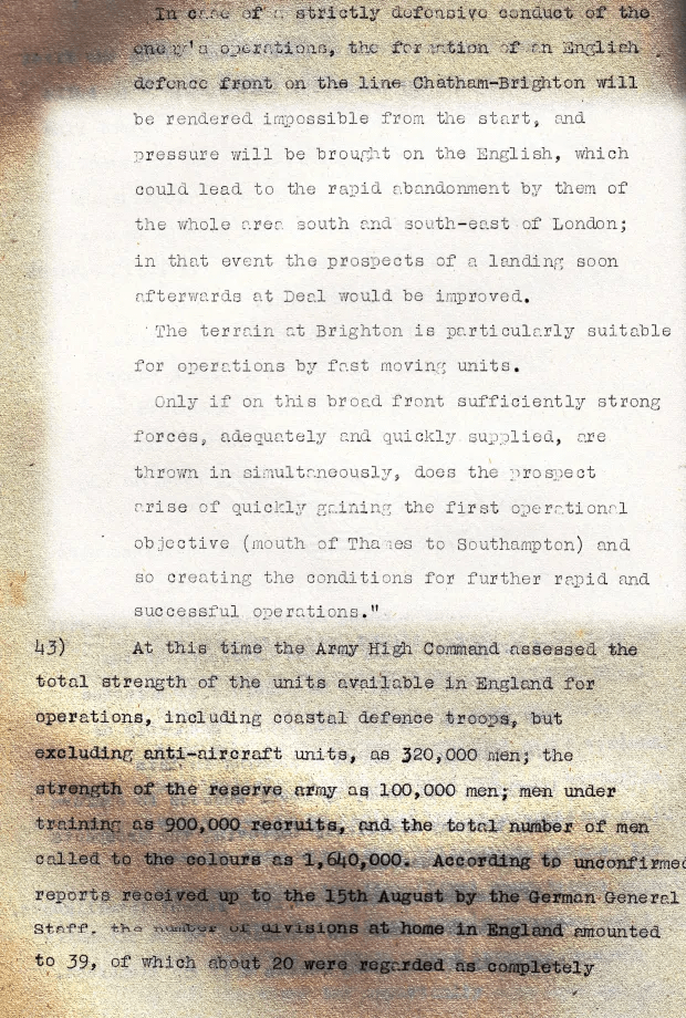 An excerpt from the dossier analysing the plans for Operation Sea Lion