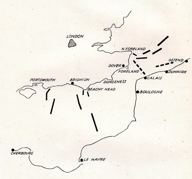 Hitler's planned direction of attacks on Britain's coast from the south