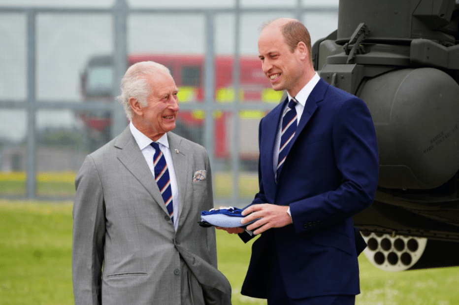 King Charles III and the Prince of Wales during a visit to the Army Aviation Centre at Middle Wallop, Hampshire, May 13, 2024