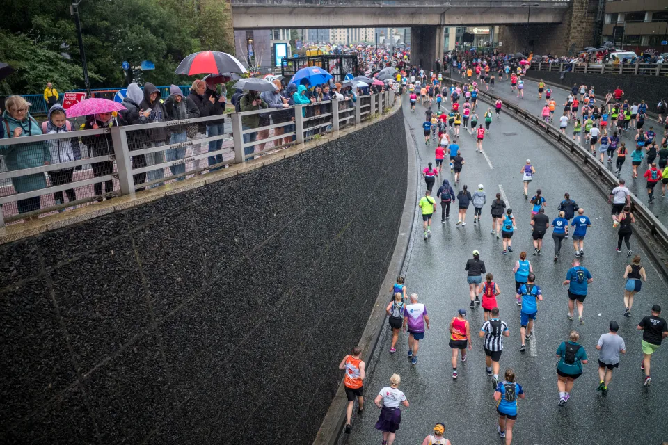 Runners pass through Newcastle on their way to South Shields