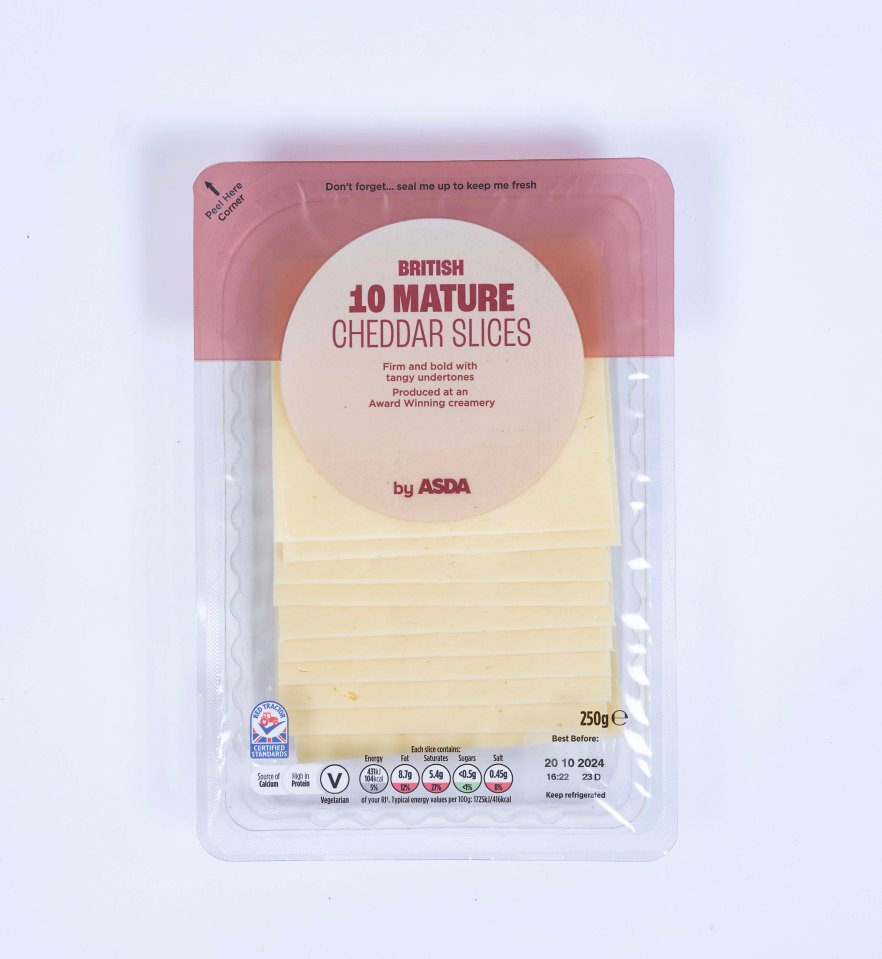 Asda Mature Cheddar Slices were tangy, perky pieces of cheddar with a strong cheesy aroma and a cost-saving price tag