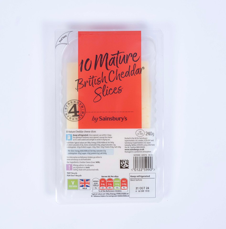 Sainsbury’s Mature Cheddar Slices were decent quality cheese made with British milk