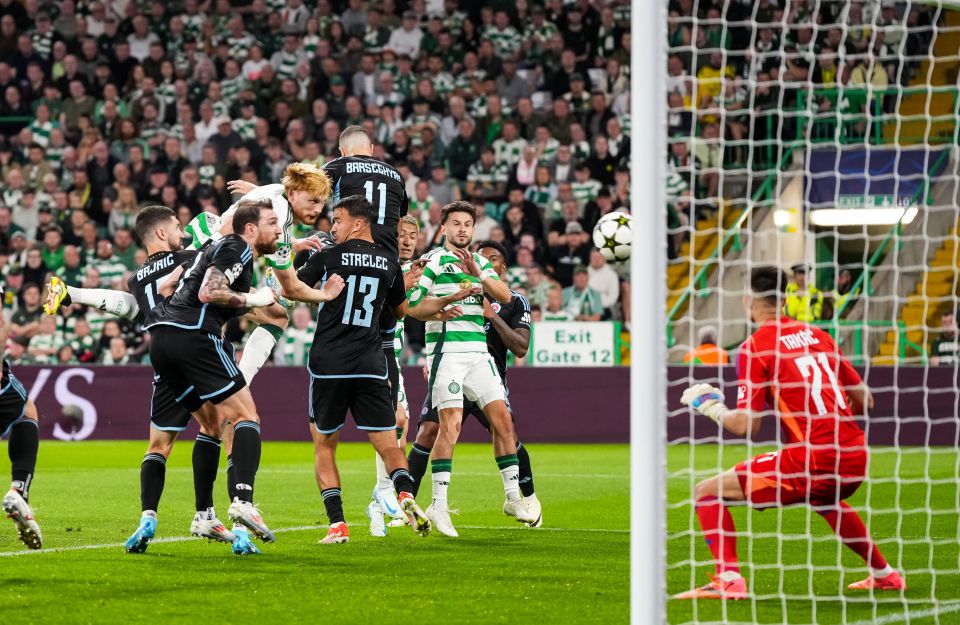 Liam Scales nodded past Dominik Tabac to put Celtic in front