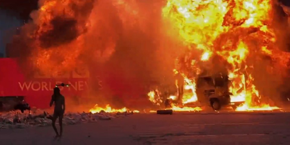 The stunt was filmed as the fire went out of control