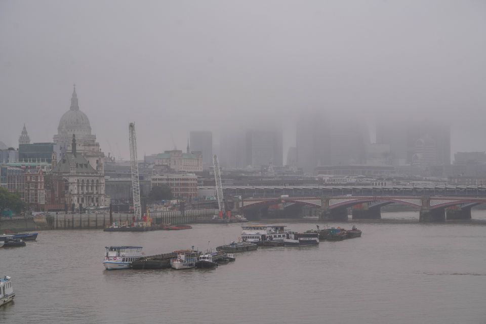 Much of the capital is blanketed in fog