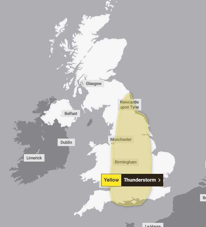 The weather warning covers much the centre of the UK