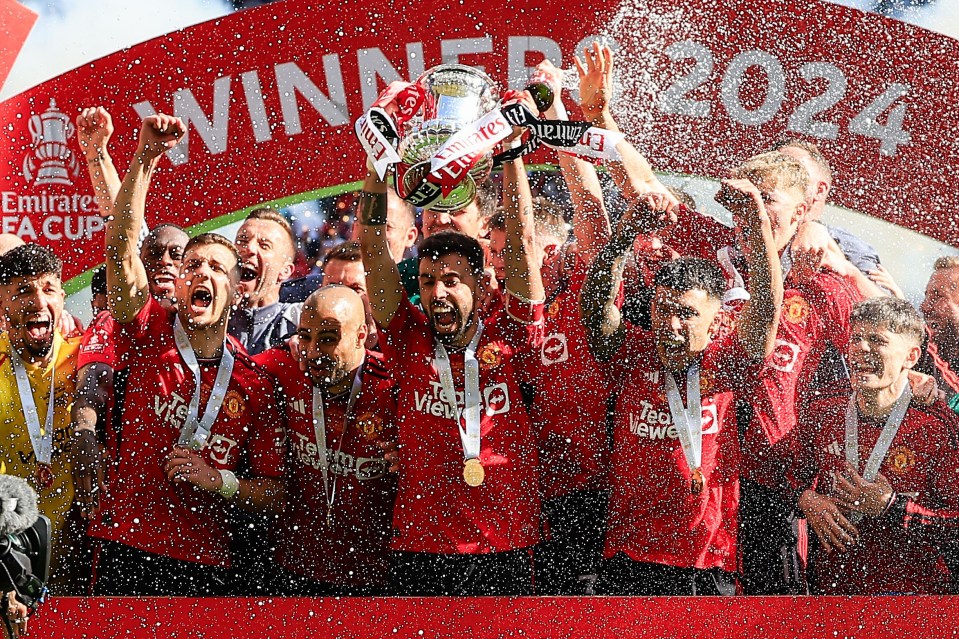 soccer players holding up a trophy in front of a sign that says winner 2024