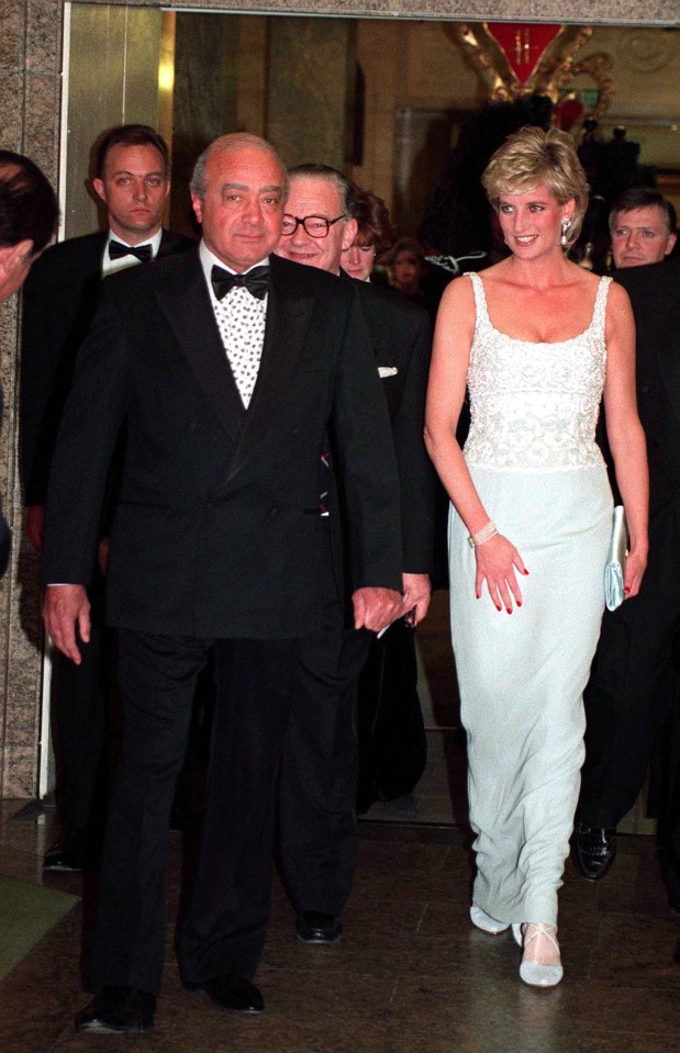 Princess Diana with Mohammed Al Fayed attending a charity dinner at Harrods in 1996