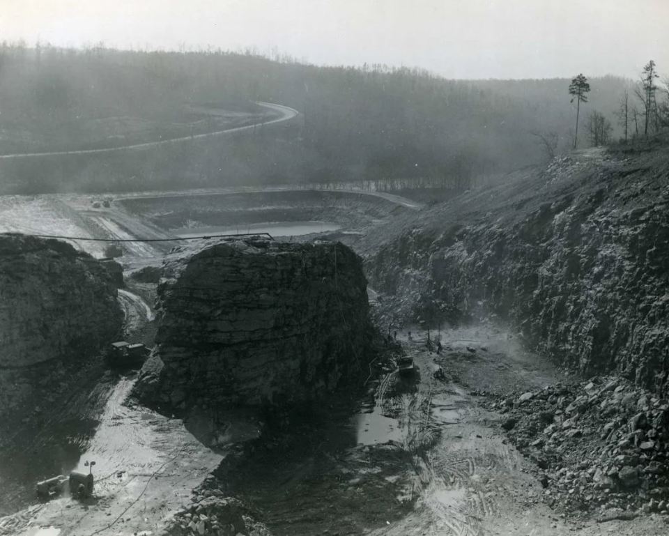 a black and white photo of a construction site