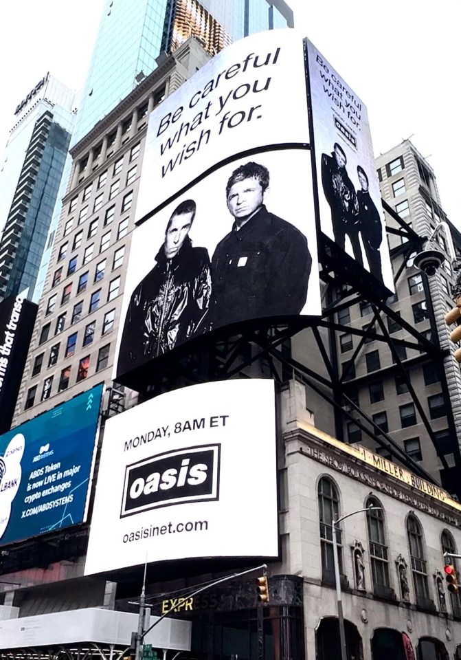 a billboard for oasis says be careful what you wish for