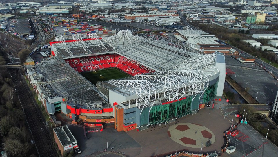 an aerial view of the manchester united stadium