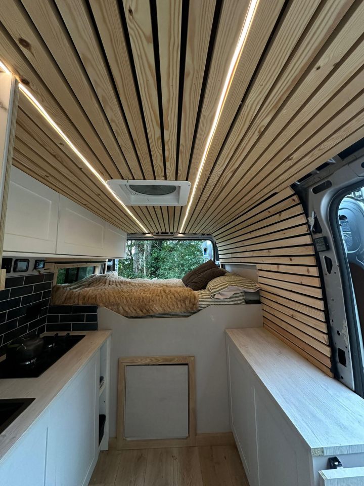 The couple spent £4k doing up the £9k van to turn it into a livable space