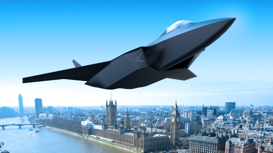 a fighter jet is flying over the houses of parliament in london