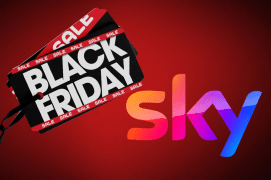 a sign that says black friday next to a sky logo