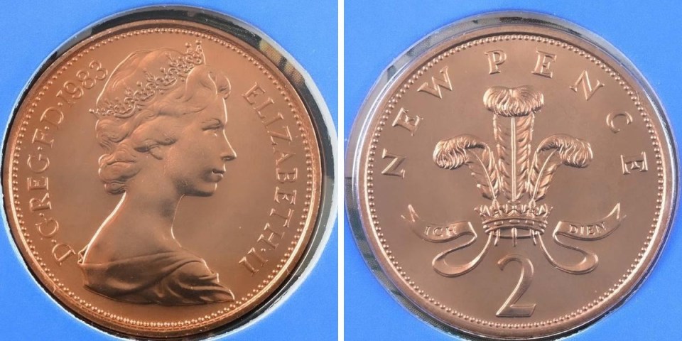 the front and back of a two pence coin