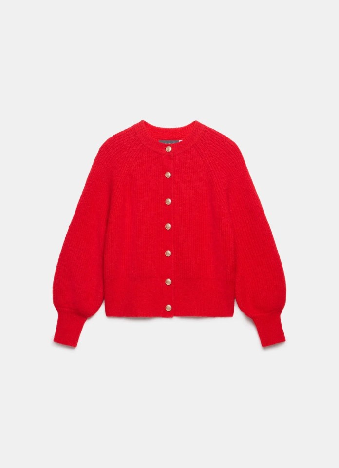 This bright red cardigan is £130 from Mint Velvet