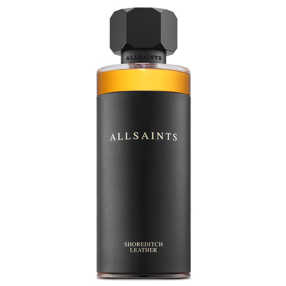 a bottle of allsaints shoreditch leather perfume