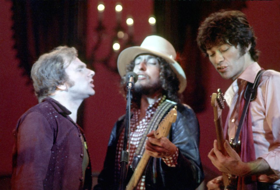 The mighty trio of Van, Bob Dylan and Robbie Robertson at the Last Waltz concert in 1976