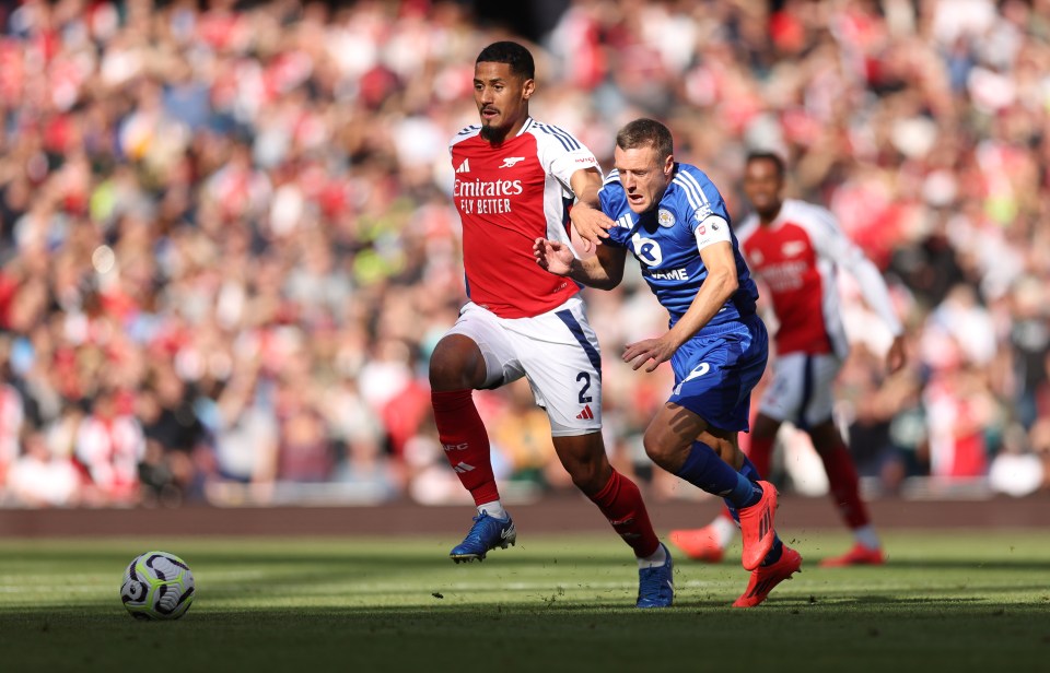 William Saliba generally fared well against Jamie Vardy, but was caught out by giving away the free-kick Leicester scored from