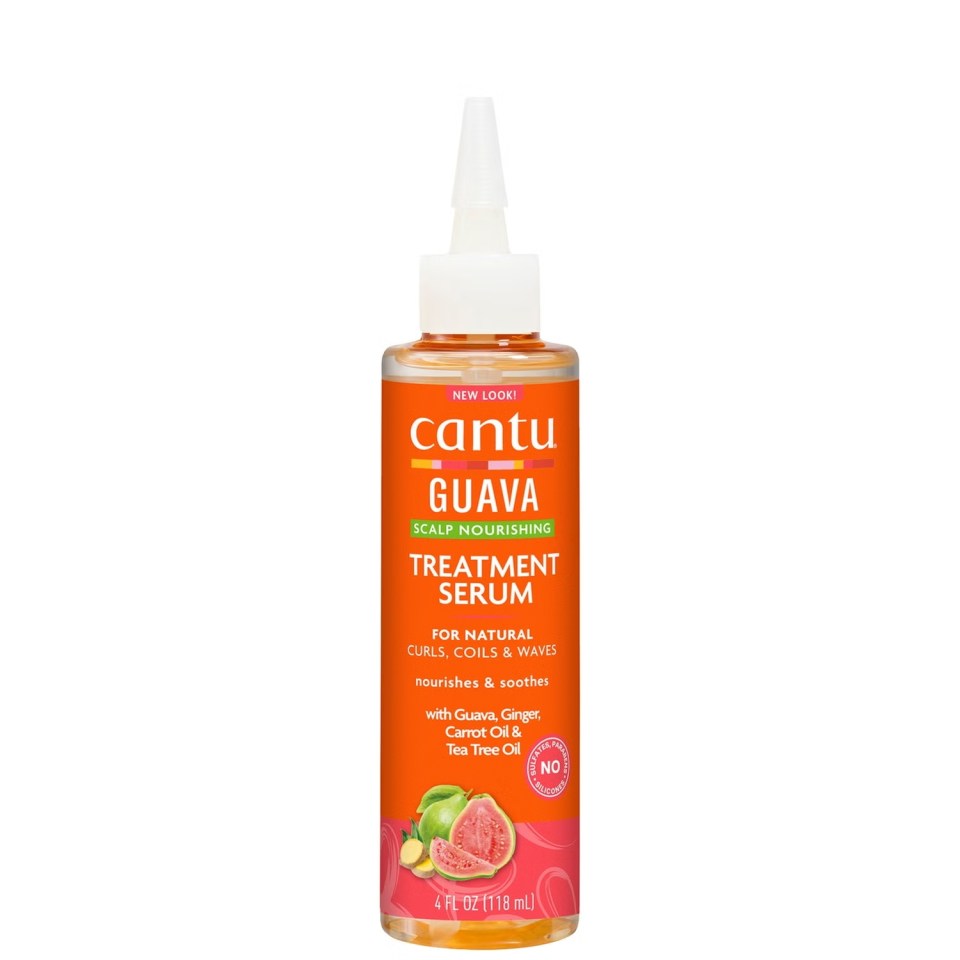 a bottle of cantu guava scalp nourishing treatment serum