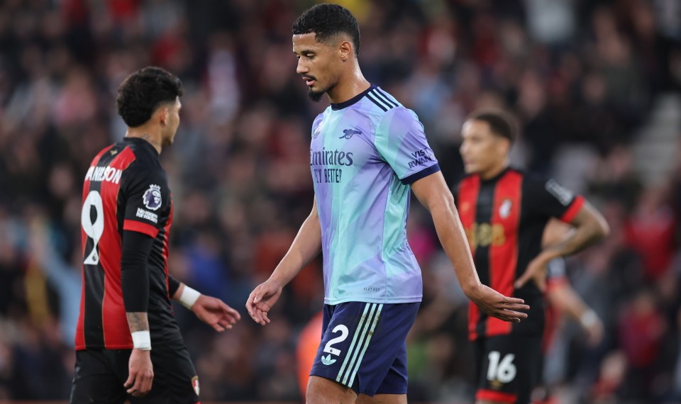 William Saliba was sent off for Arsenal in their loss to Bournemouth last weekend