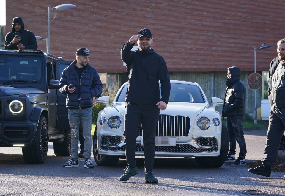 Daniel Dowling-Brooks celebrates after being released outside HM Prison Swaleside