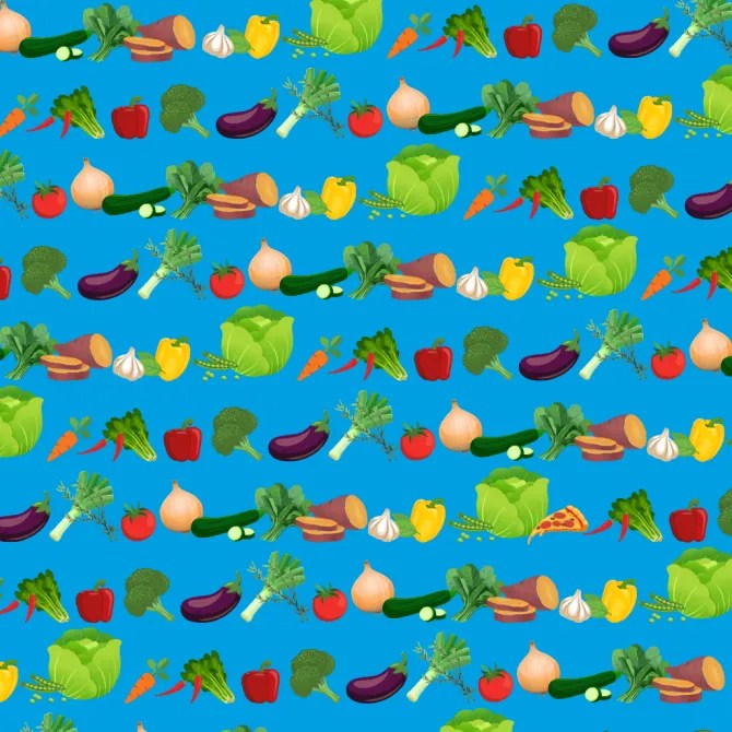 a seamless pattern of vegetables on a blue background