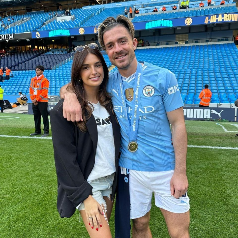 Sasha celebrated on the pitch with Grealish after he won the Premier League