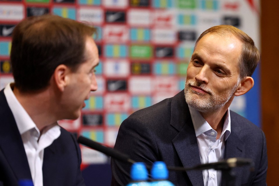 Tuchel and FA CEO Mark Bullingham during Wednesday's press conference at Wembley